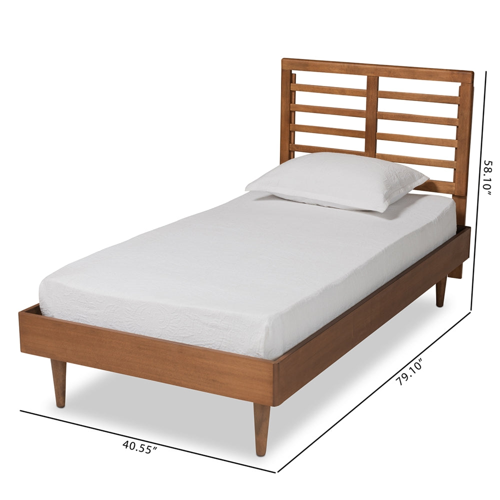 Delia Mid-Century Modern Walnut Brown Finished Wood Twin Size Platform Bed