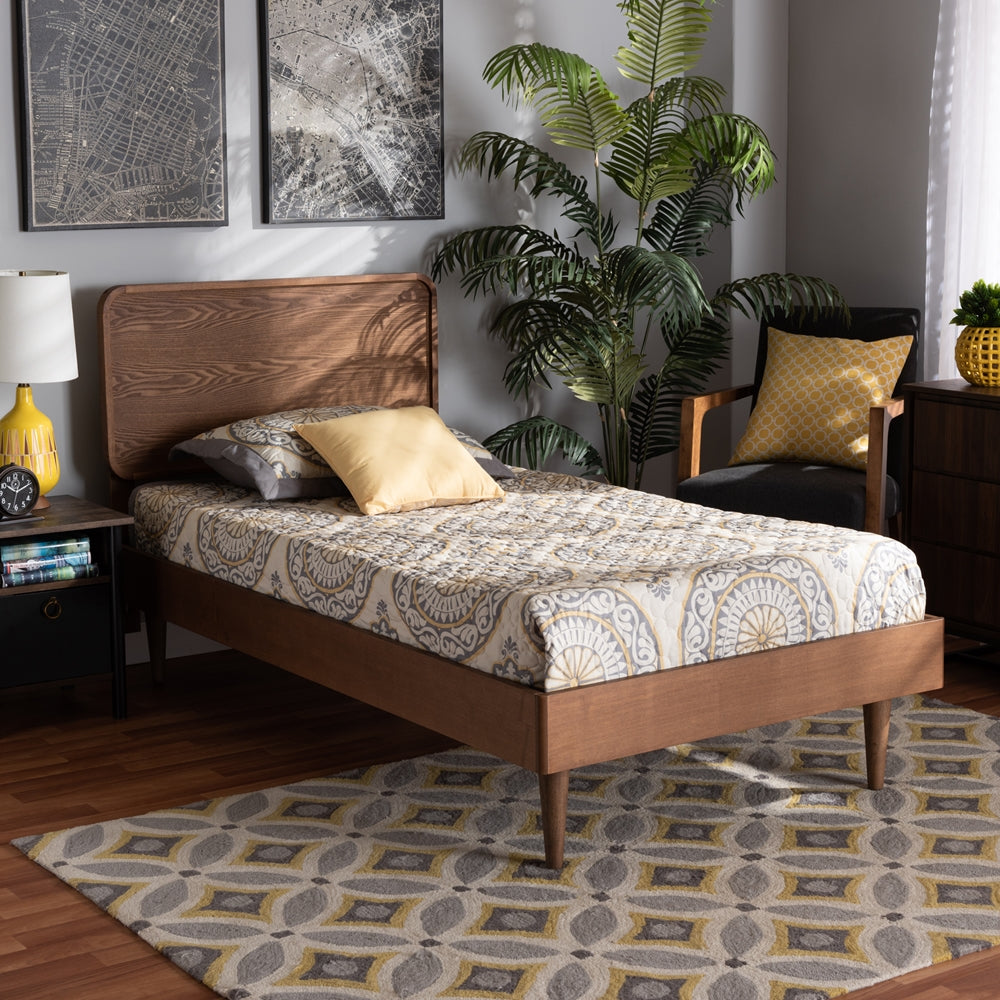 Gisa Walnut Brown Finished Wood Twin Size Platform Bed