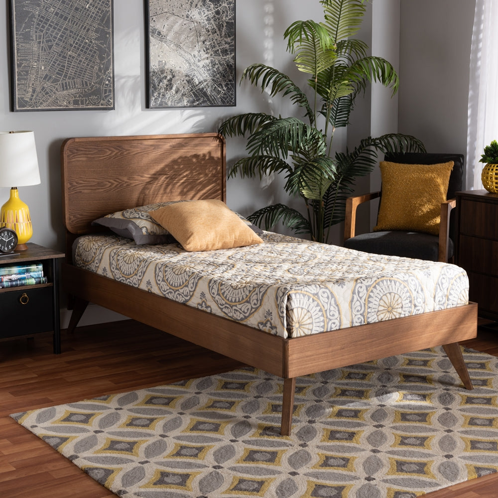 Leola Walnut Brown Finished Wood Twin Size Platform Bed