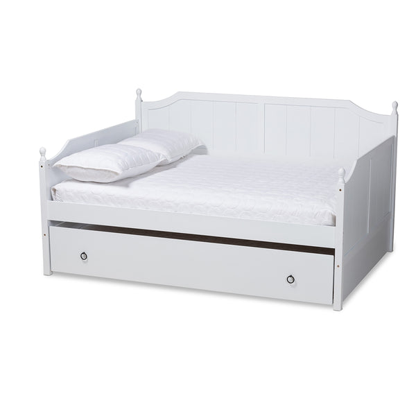 Millie Cottage Farmhouse White Finished Wood Full Size Daybed With Trundle