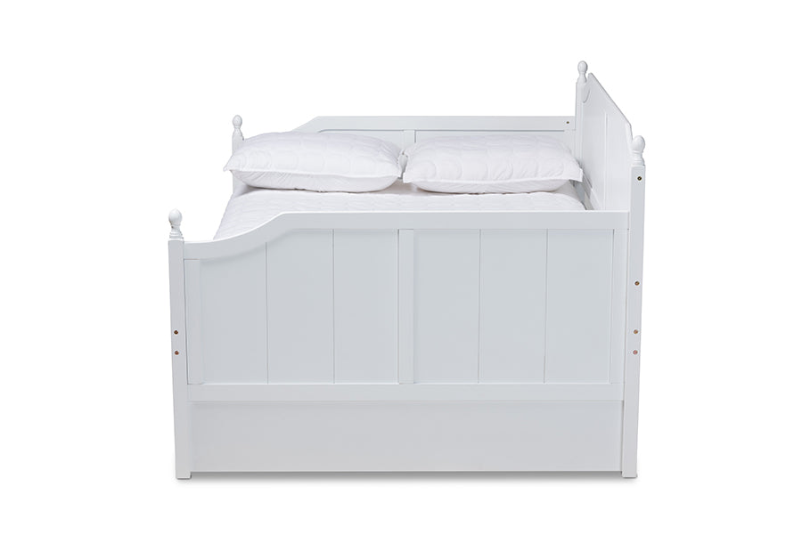 Millie Cottage Farmhouse White Finished Wood Full Size Daybed With Trundle