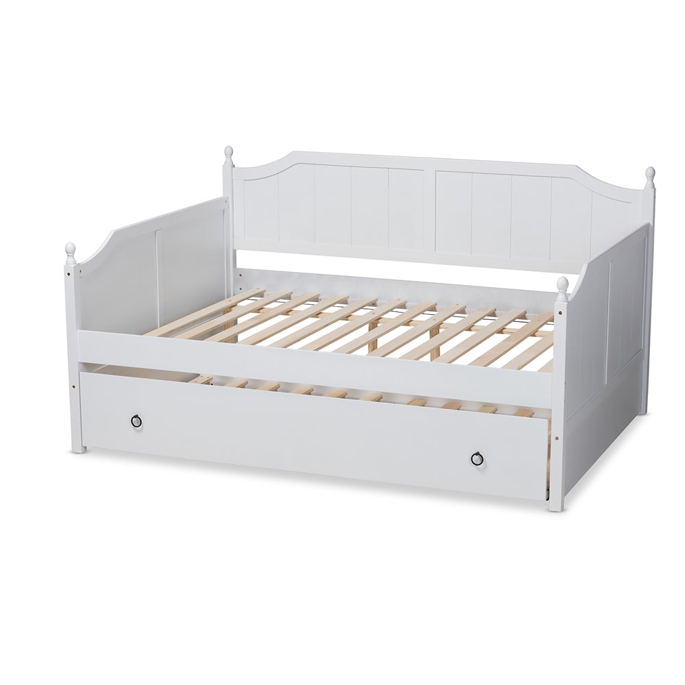 Millie Cottage Farmhouse White Finished Wood Full Size Daybed With Trundle