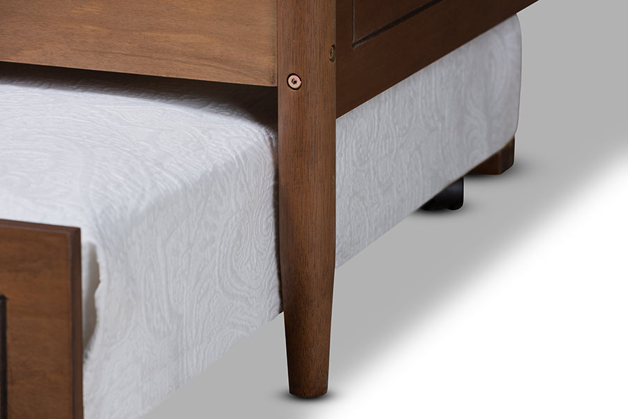 Alya Full Daybed Traditional Farmhouse Walnut Wood With Roll-Out Trundle