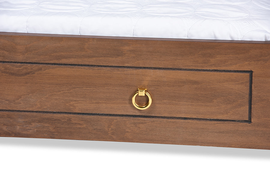 Alya Full Daybed Traditional Farmhouse Walnut Wood With Roll-Out Trundle