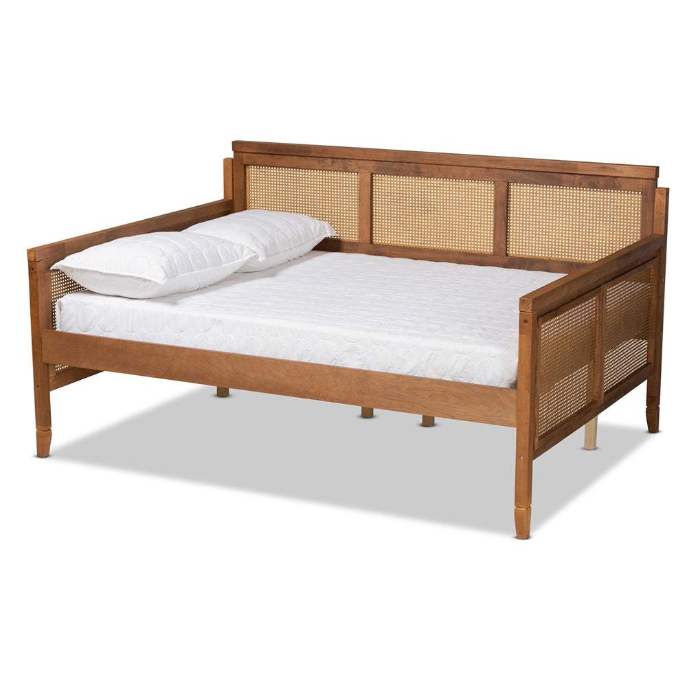 Toveli Vintage French Inspired Ash Walnut Finished Wood and Synthetic Rattan Full Size Daybed