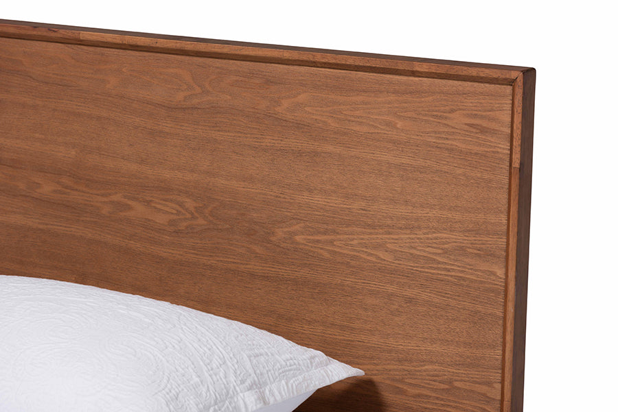 Warren Twin Wood Platform Bed Set – Mid-Century Modern 3-Piece with Rattan Details