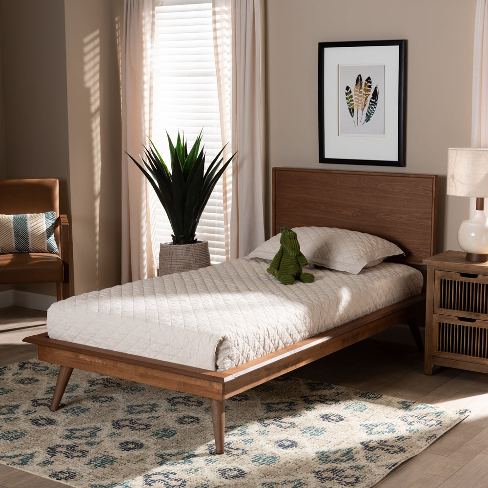 Karine Modern Walnut Brown Finished Wood Twin Size Platform Bed