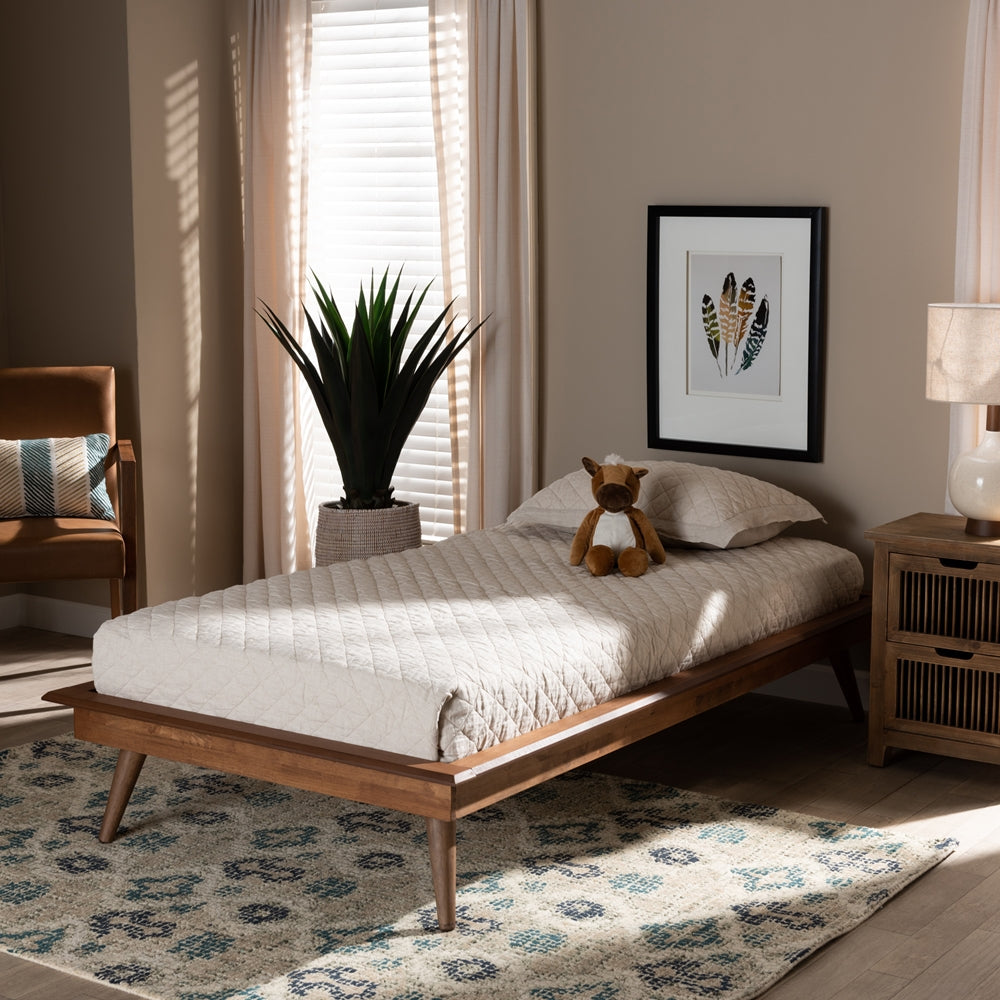 Karine Walnut Brown Finished Wood Twin Size Platform Bed Frame