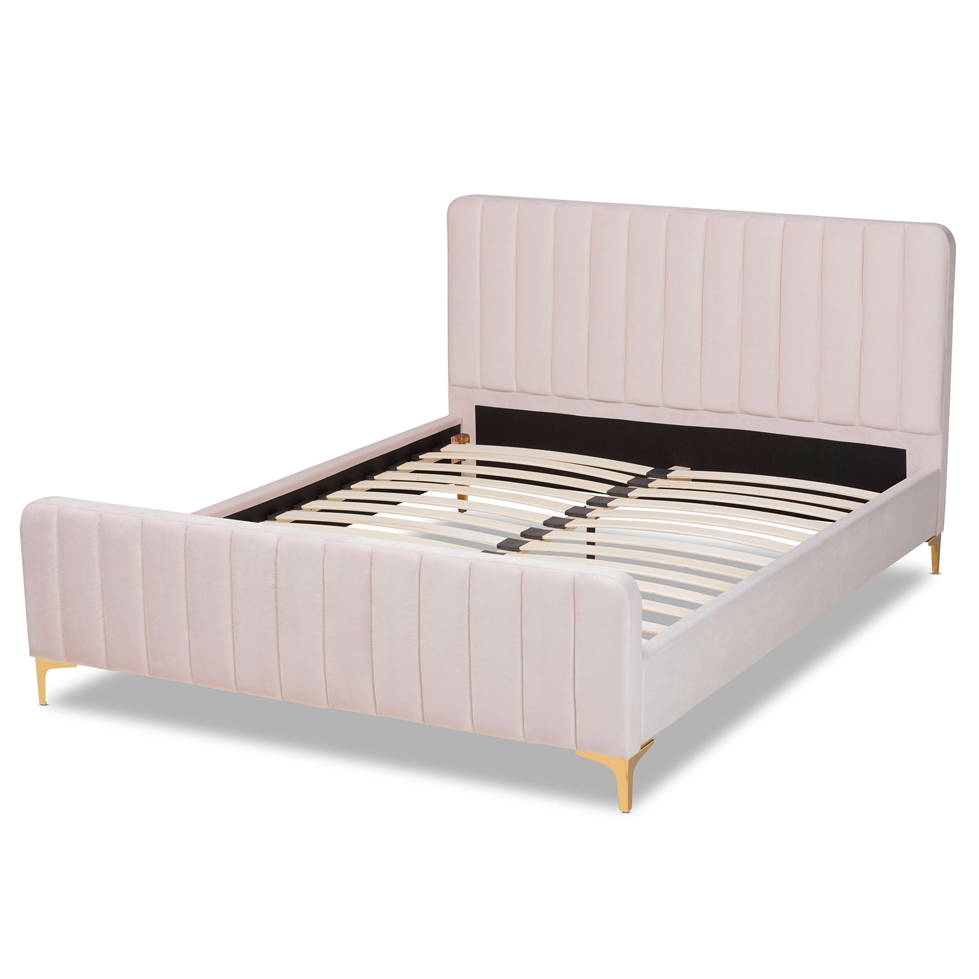 Nami Full Bed Light Pink Velvet Gold Finish Contemporary
