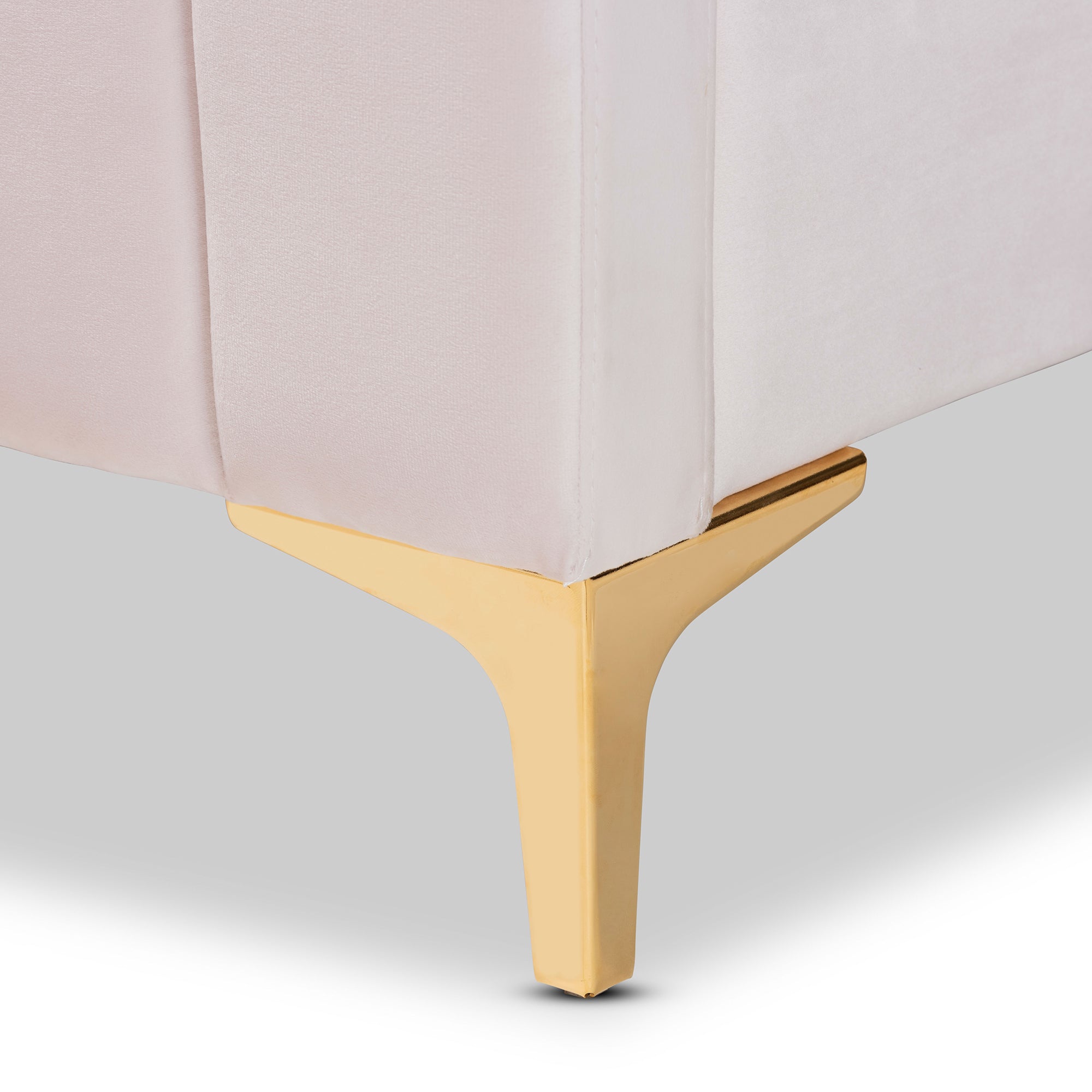 Nami Modern Contemporary Light Pink Velvet Fabric Upholstered and Gold Finished Queen Size Platform Bed