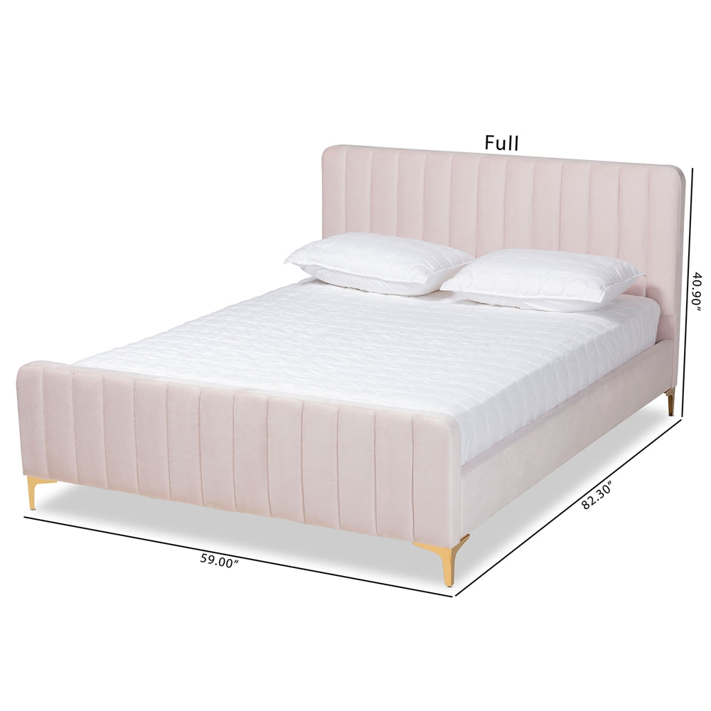 Nami Full Bed Light Pink Velvet Gold Finish Contemporary Glam & Luxe