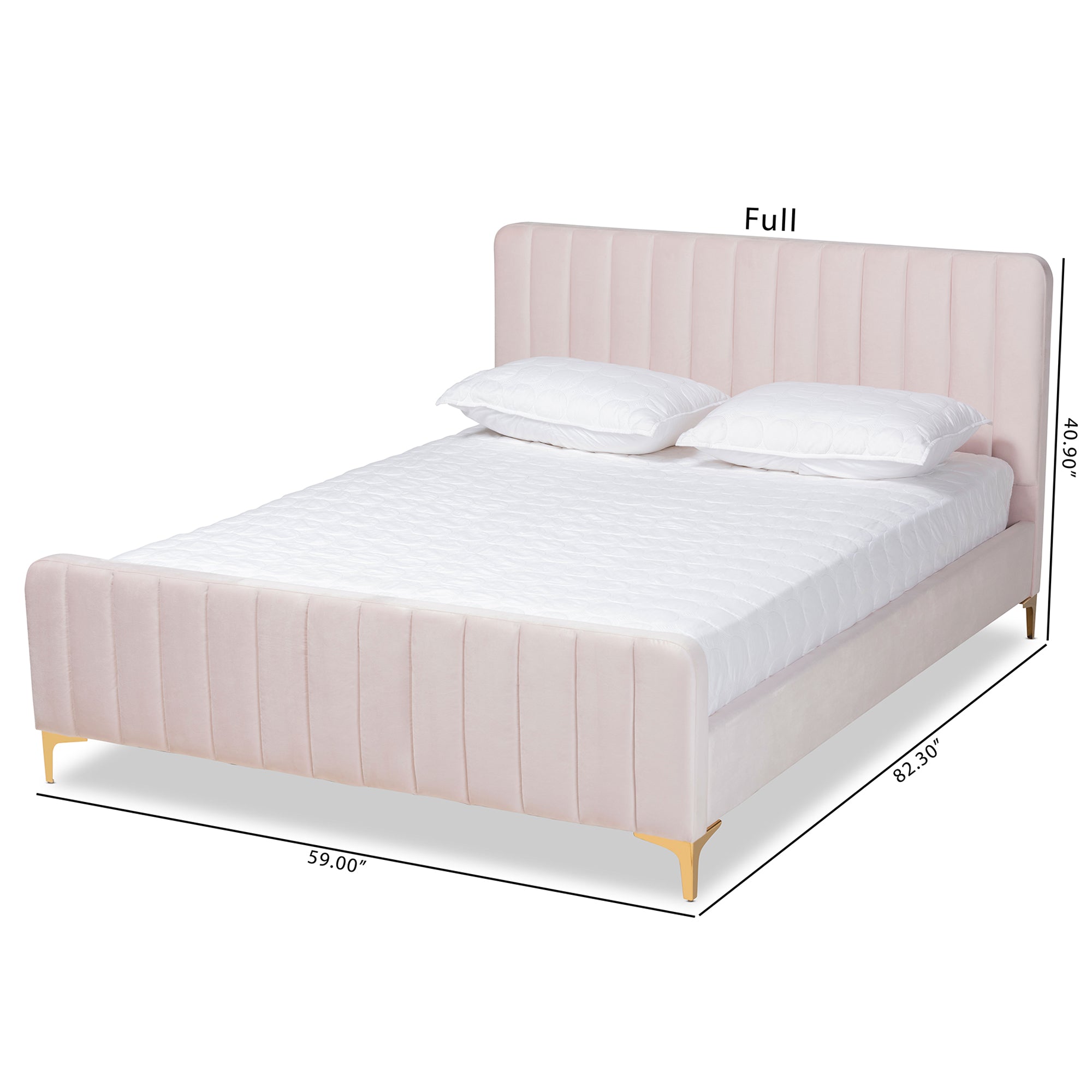 Nami Full Bed Light Pink Velvet Gold Finish Contemporary