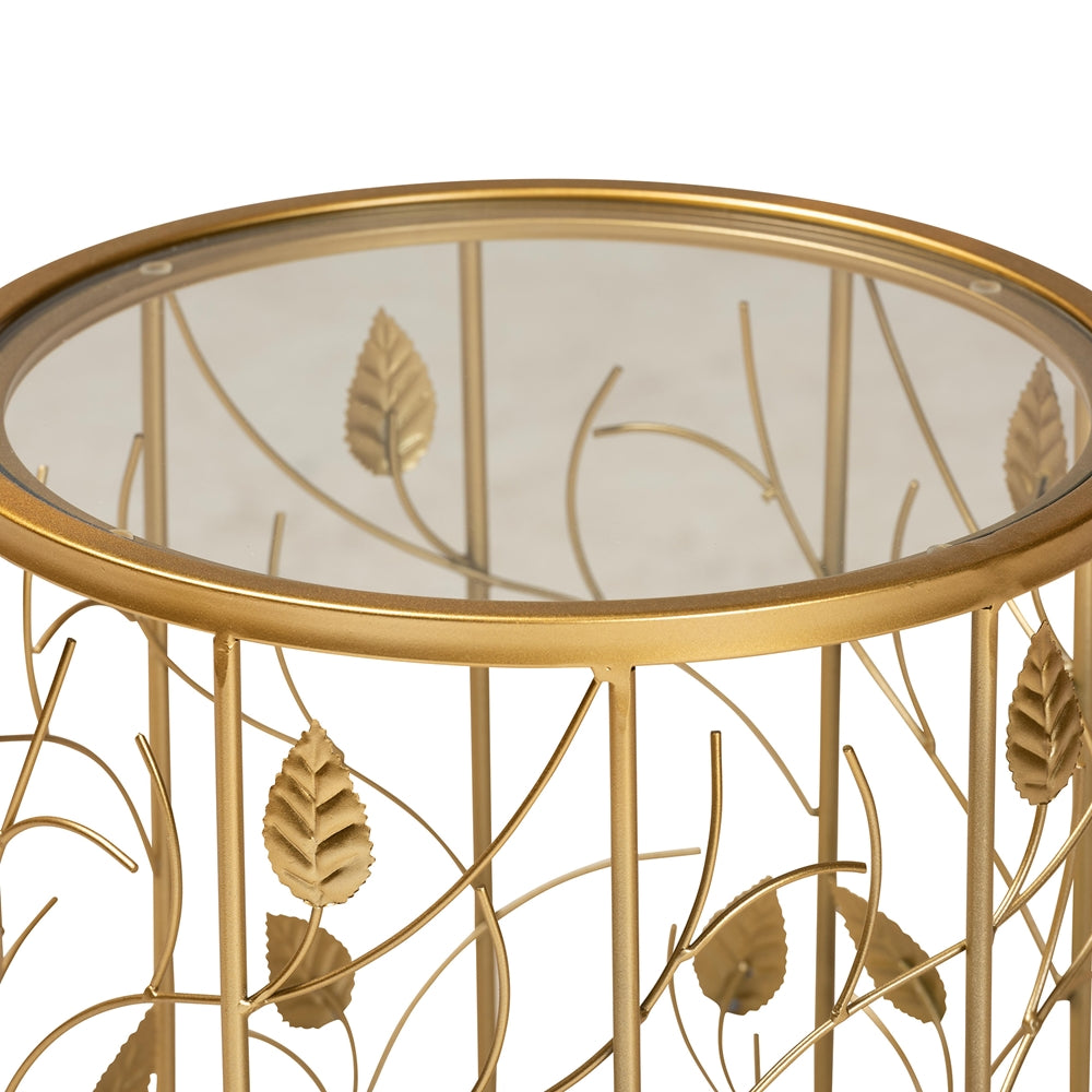 Anaya Modern and Contemporary  Brushed Gold Finished Metal and Glass Leaf Accent End Table
