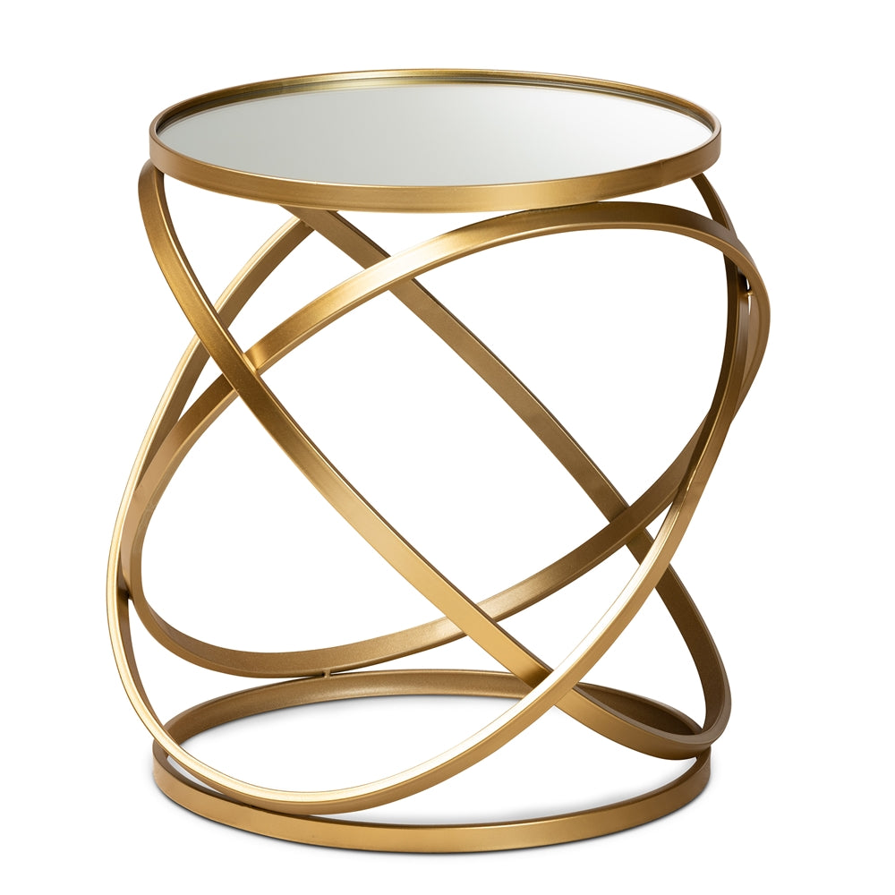 Desma  and  Gold Finished Metal and Mirrored Glass End Table