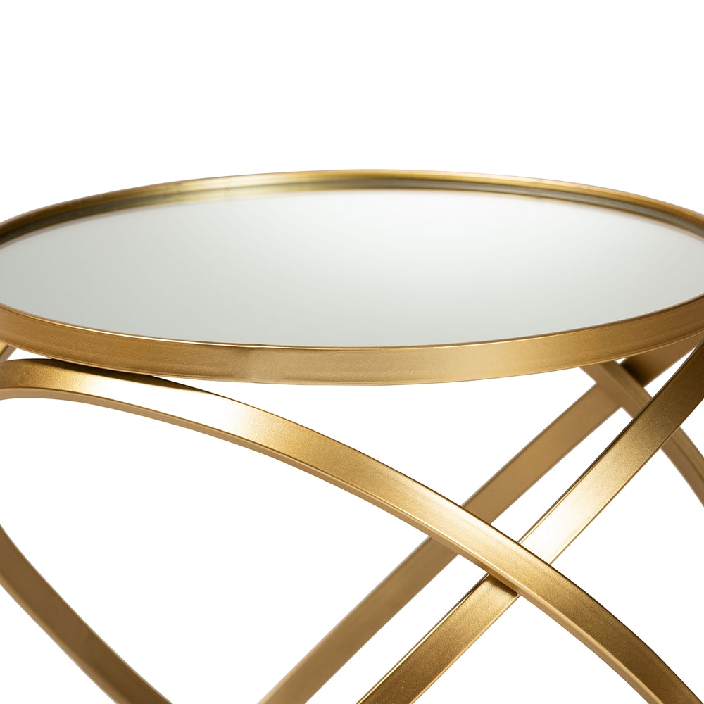 Desma  and  Gold Finished Metal and Mirrored Glass End Table