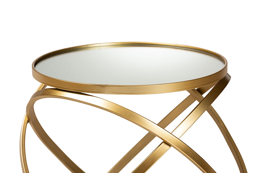Desma  and  Gold Finished Metal and Mirrored Glass End Table