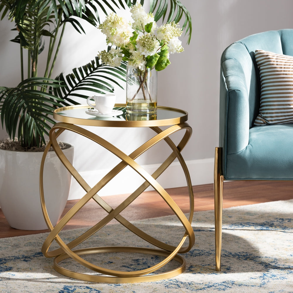 Desma  and  Gold Finished Metal and Mirrored Glass End Table