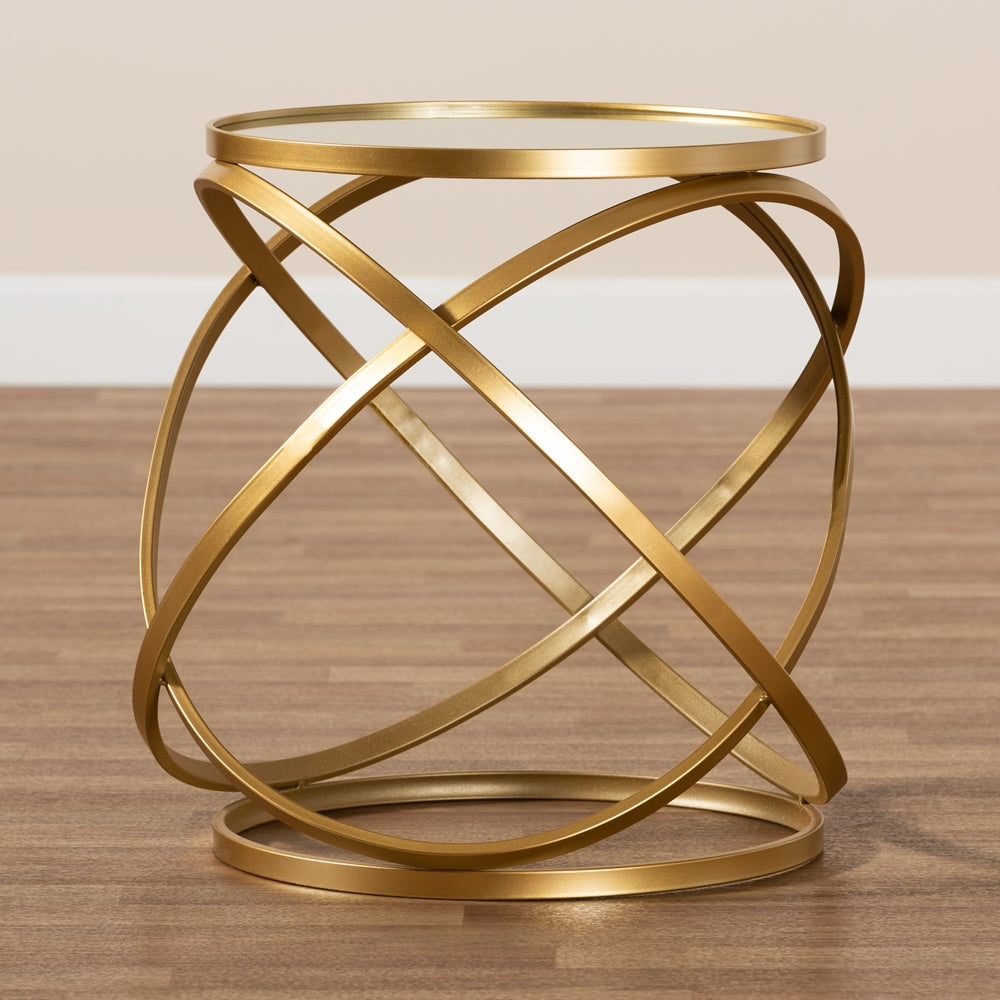 Desma  and  Gold Finished Metal and Mirrored Glass End Table