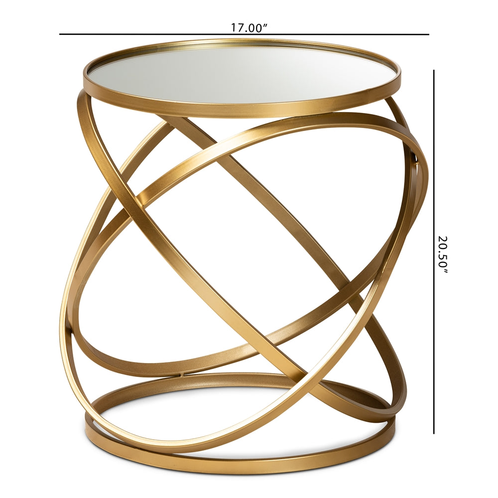 Desma  and  Gold Finished Metal and Mirrored Glass End Table