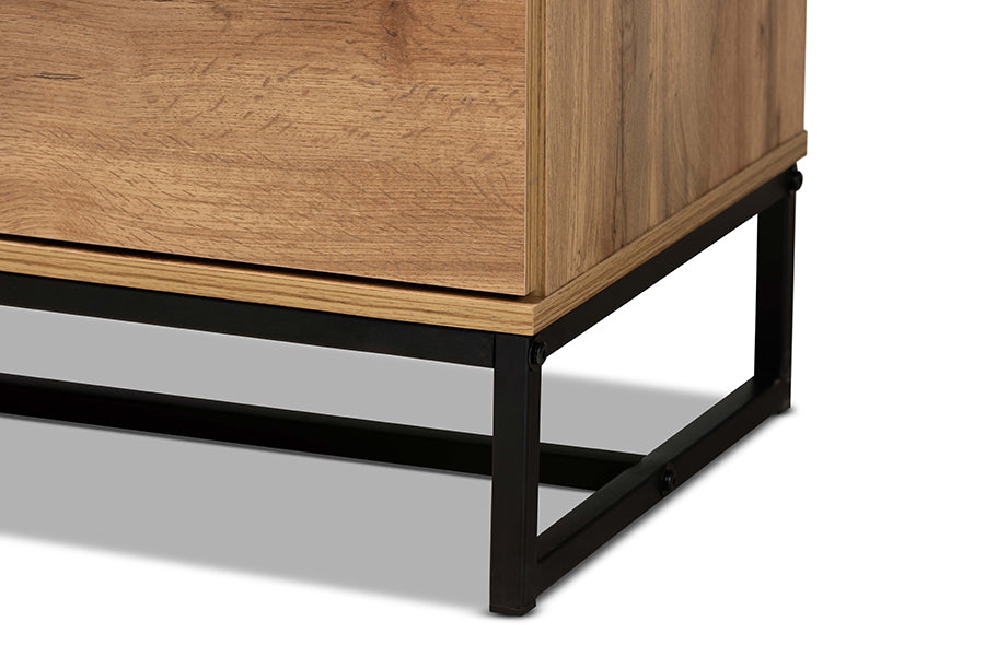 Franklin Modern and Contemporary Oak Finished Wood and Black Finished Metal 5-Drawer Bedroom Chest