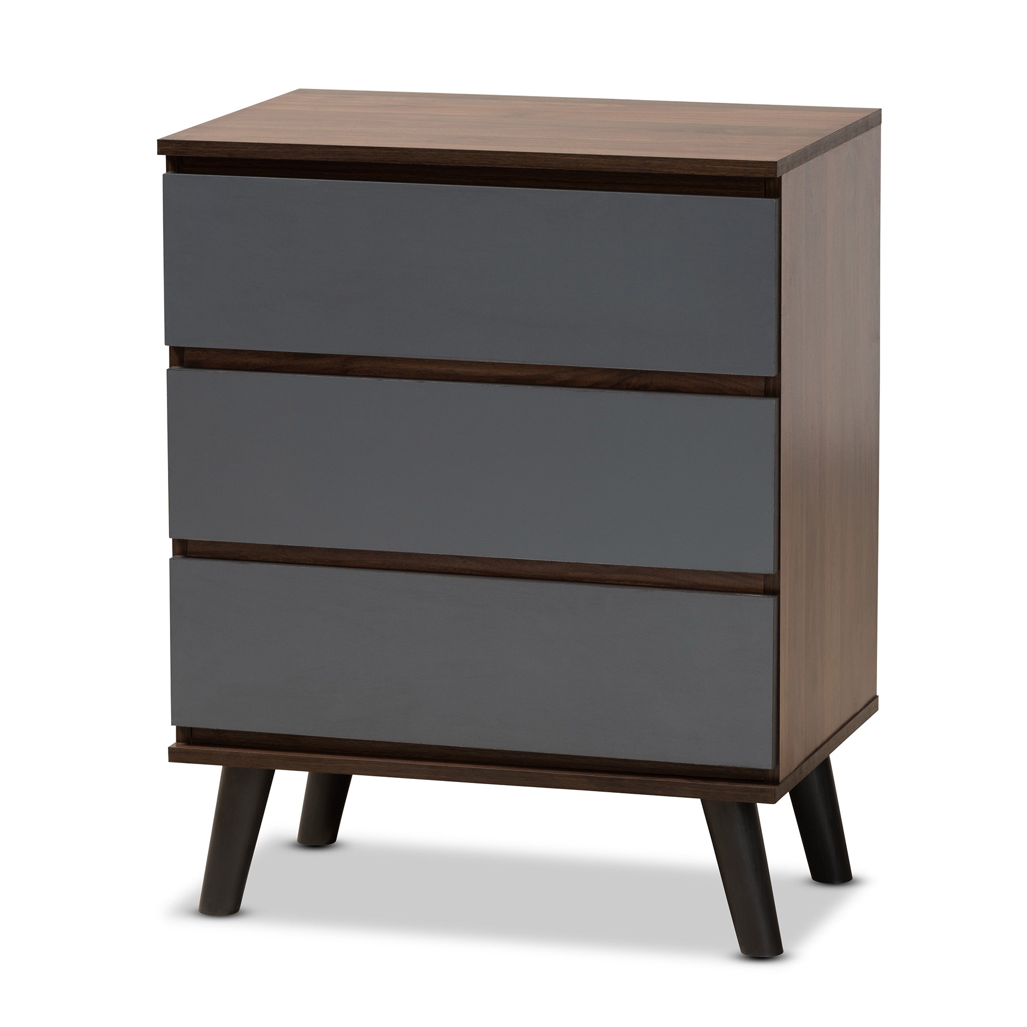 Baxton Studio Roldan Modern and Contemporary Two-Tone Walnut and Grey Finished Wood 3-Drawer Bedroom Chest