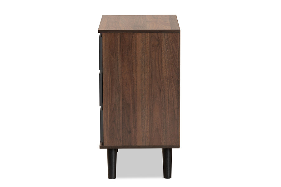 Roldan Modern and Contemporary Two-Tone Walnut and Grey Finished Wood 3-Drawer Bedroom Chest