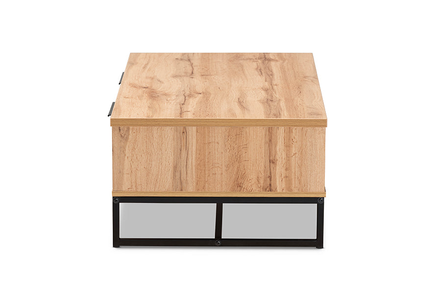 Franklin Modern and Contemporary Oak Brown Finished Wood and Black Finished Metal 2-Drawer Coffee Table