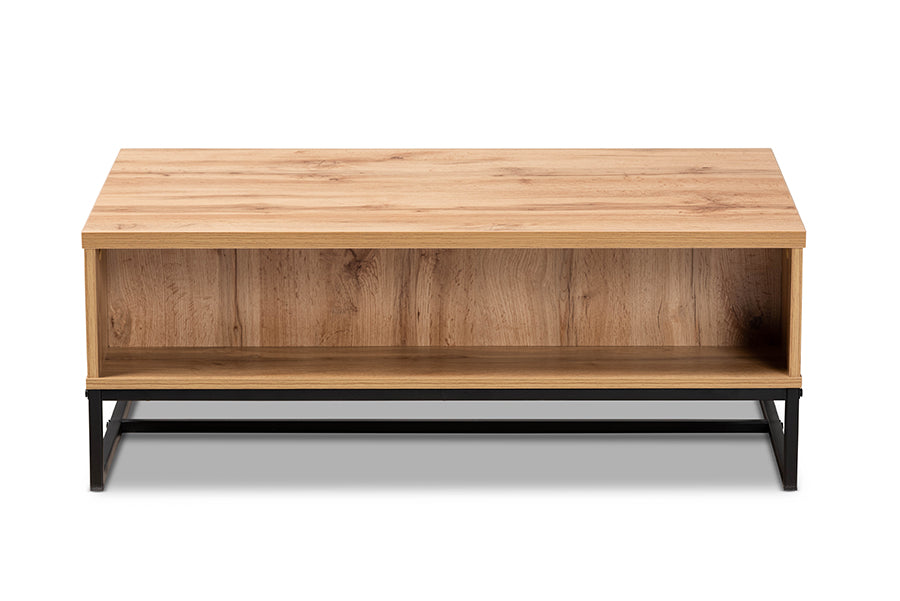 Franklin Modern and Contemporary Oak Brown Finished Wood and Black Finished Metal 2-Drawer Coffee Table