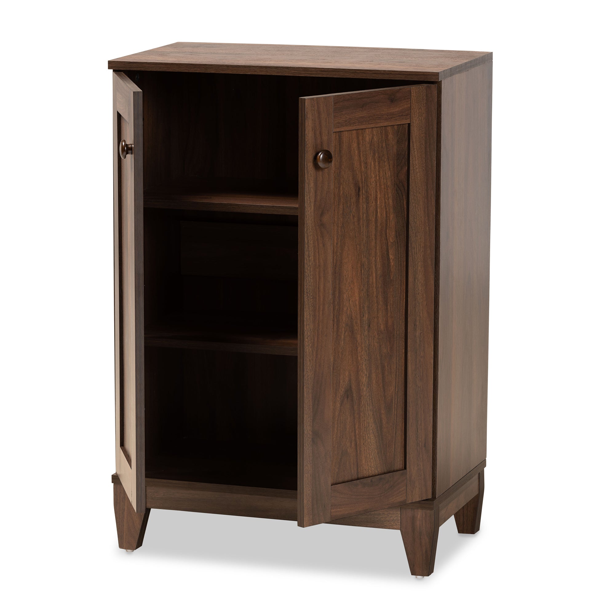 Nissa Modern and Contemporary Walnut Brown Finished Wood 2-Door Shoe Storage Cabinet