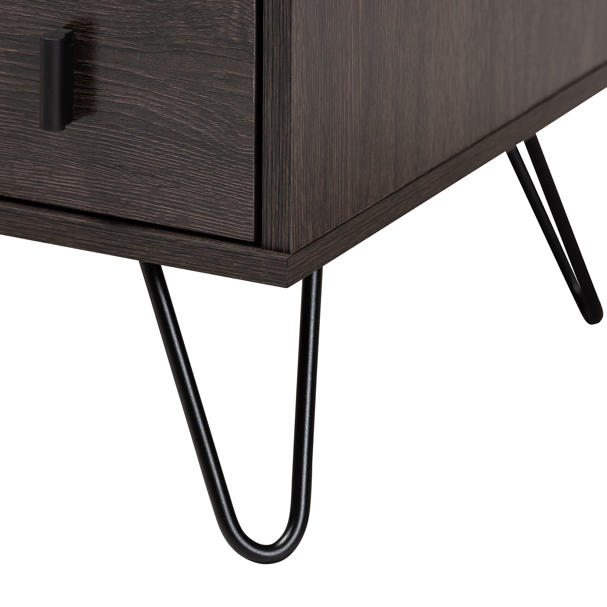 Glover Modern and Contemporary Dark Brown Finished Wood and Black Metal 2-Drawer Nightstand