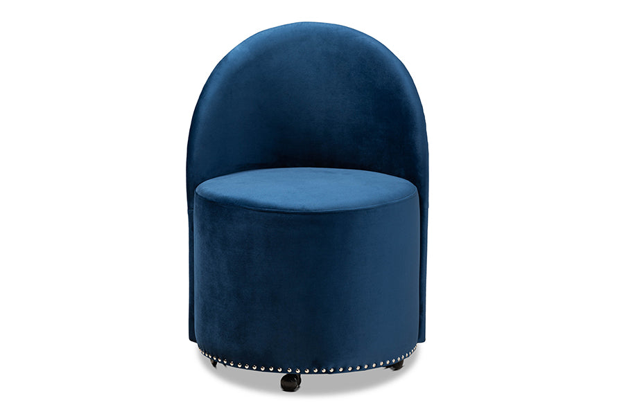 Bethel  and  Navy Blue Velvet Fabric Upholstered Rolling Accent Chair