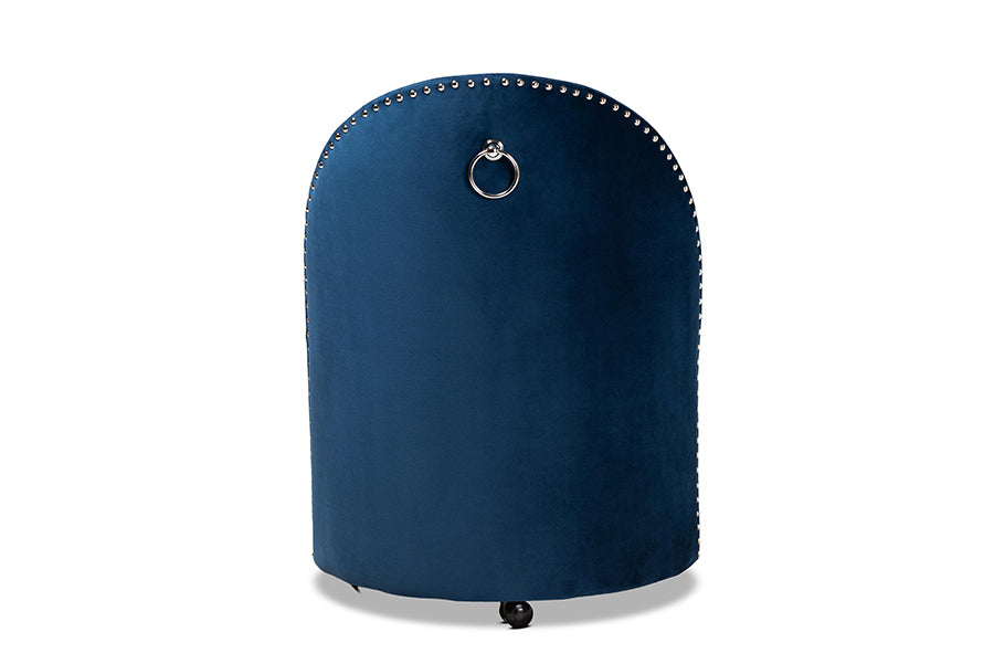 Bethel  and  Navy Blue Velvet Fabric Upholstered Rolling Accent Chair