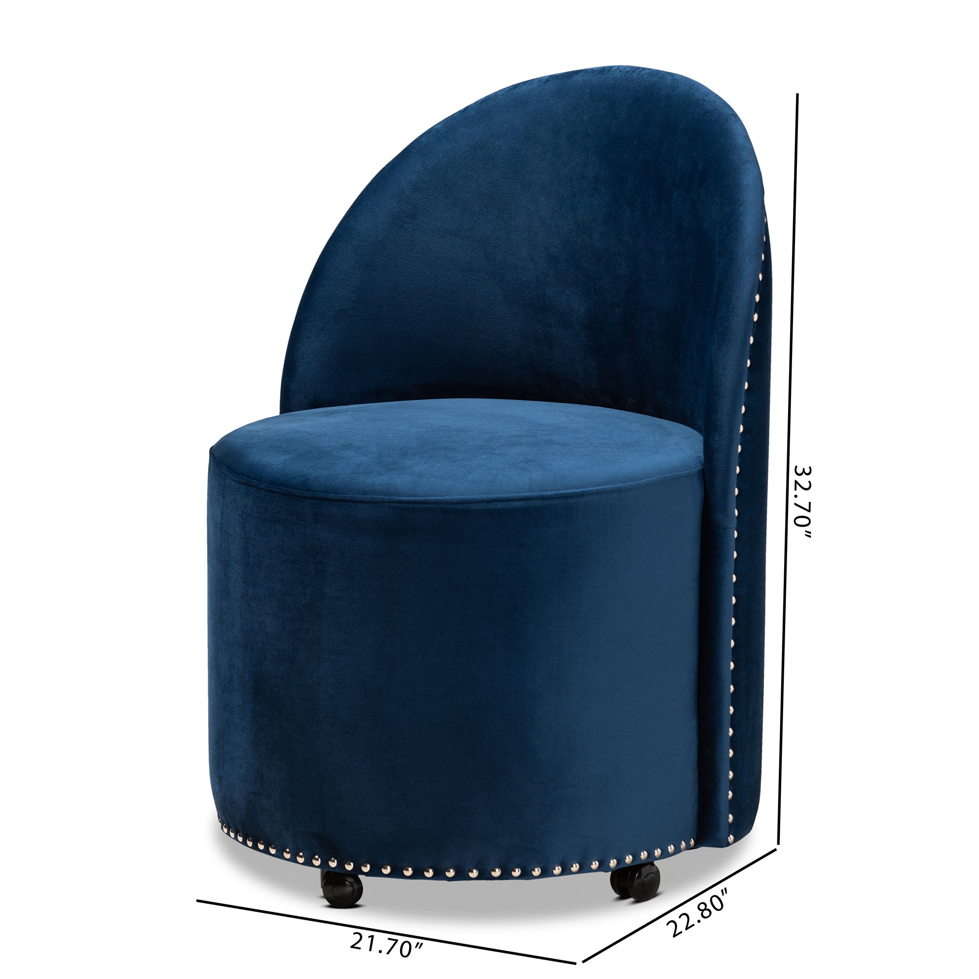 Bethel  and  Navy Blue Velvet Fabric Upholstered Rolling Accent Chair