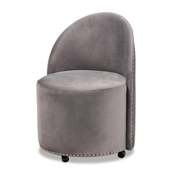 Bethel Grey Velvet Fabric Upholstered Rolling Accent Chair