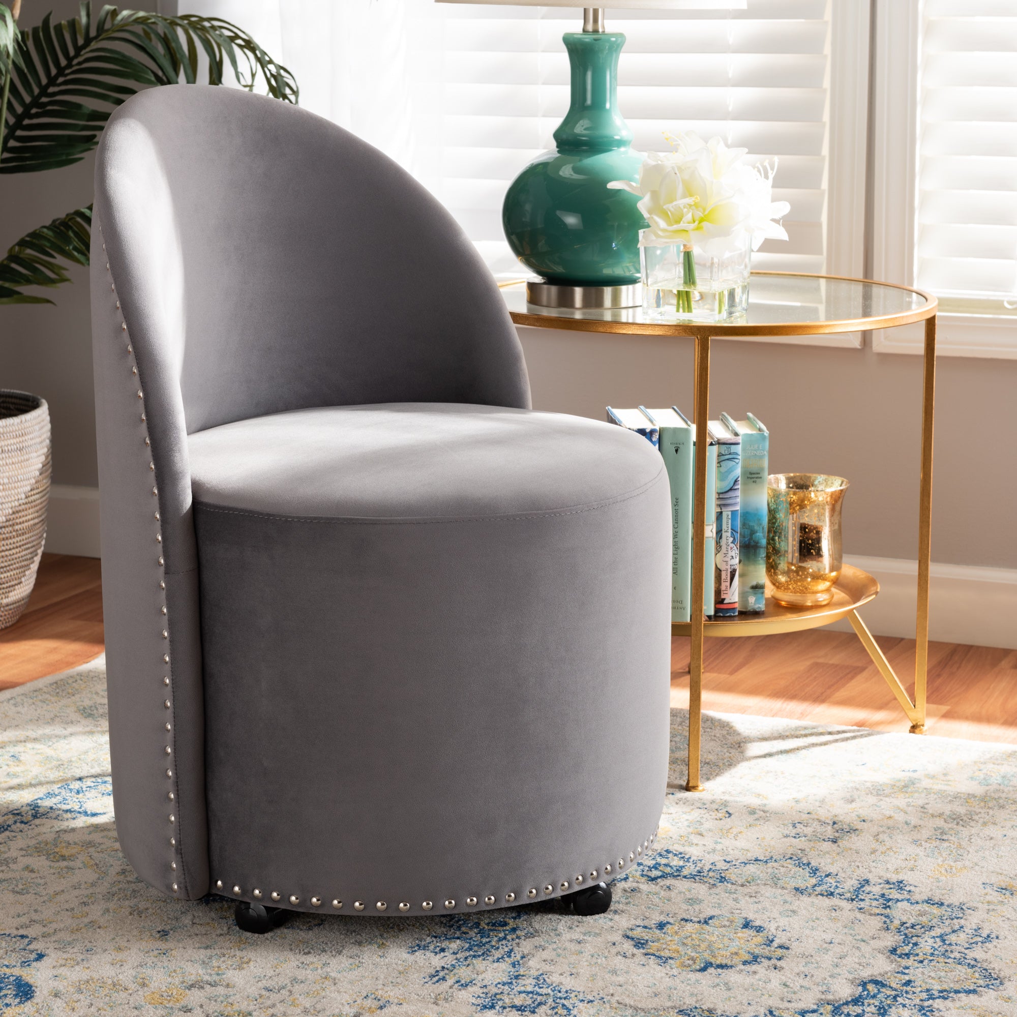 Bethel  and  Grey Velvet Fabric Upholstered Rolling Accent Chair