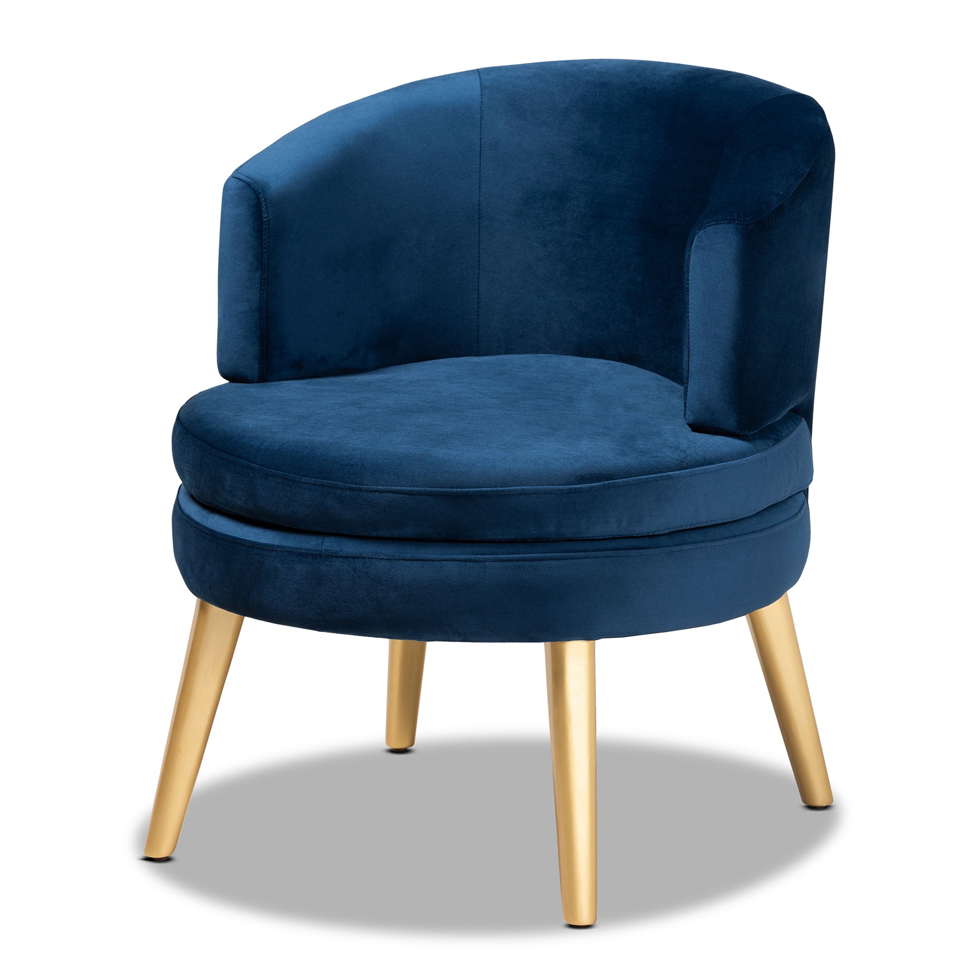 Baptiste  and  Navy Blue Velvet Fabric Upholstered and Gold Finished Wood Accent Chair