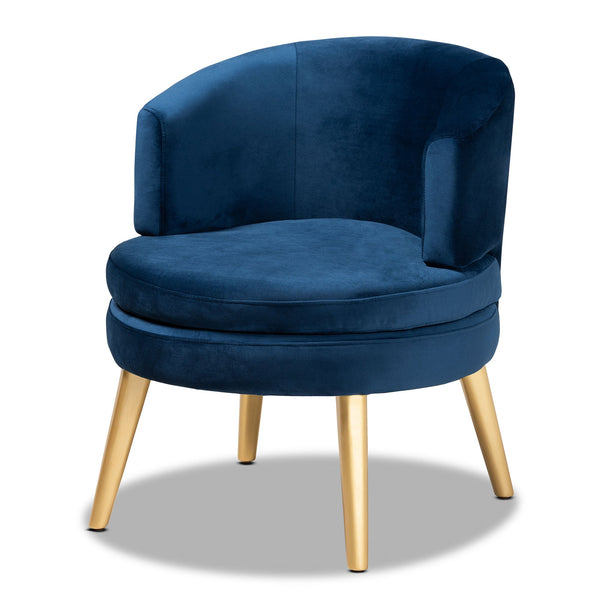 Baptiste Navy Blue Velvet Fabric Upholstered and Gold Finished Wood Accent Chair