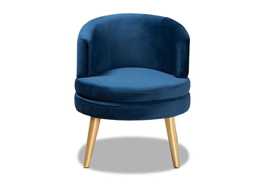 Baptiste  and  Navy Blue Velvet Fabric Upholstered and Gold Finished Wood Accent Chair