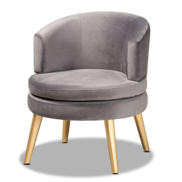 Baptiste Grey Velvet Fabric Upholstered and Gold Finished Wood Accent Chair