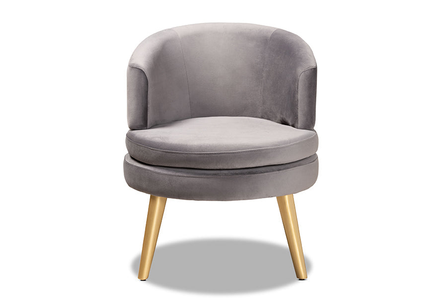 Baptiste  and  Grey Velvet Fabric Upholstered and Gold Finished Wood Accent Chair