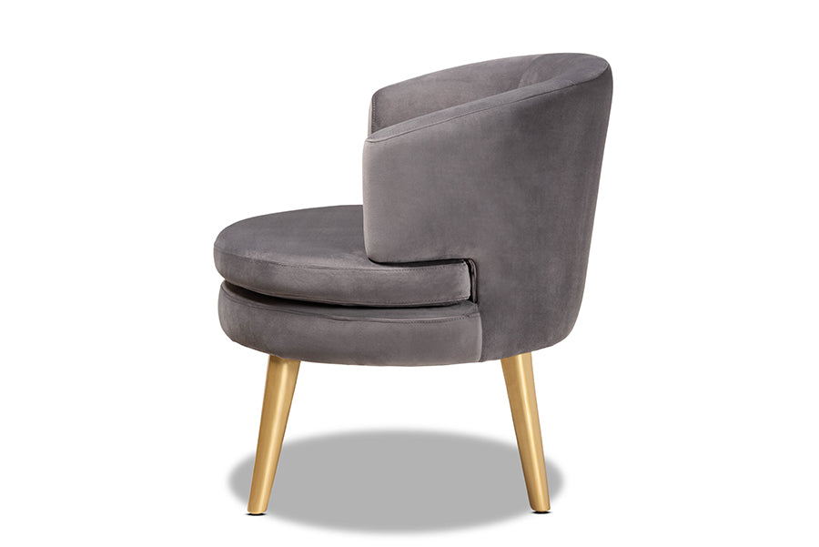Baptiste  and  Grey Velvet Fabric Upholstered and Gold Finished Wood Accent Chair