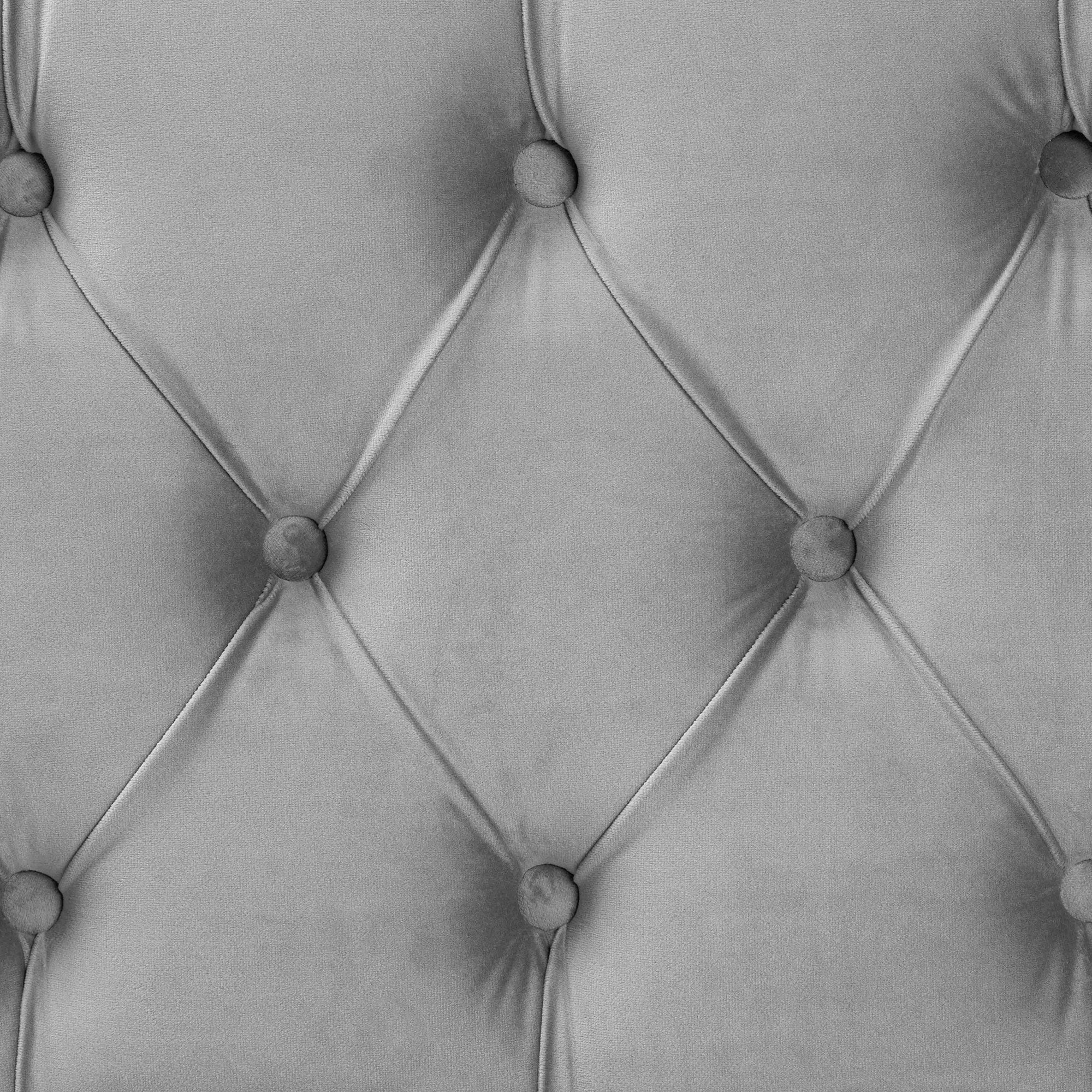 Powell Grey Velvet Fabric Upholstered and Gold PU Leather Storage Ottoman