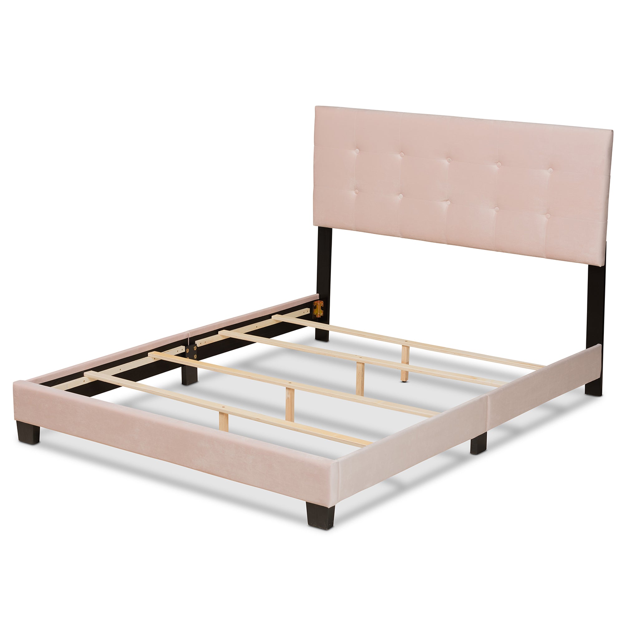 Caprice Light Pink Velvet Fabric Upholstered Queen Size Panel Bed