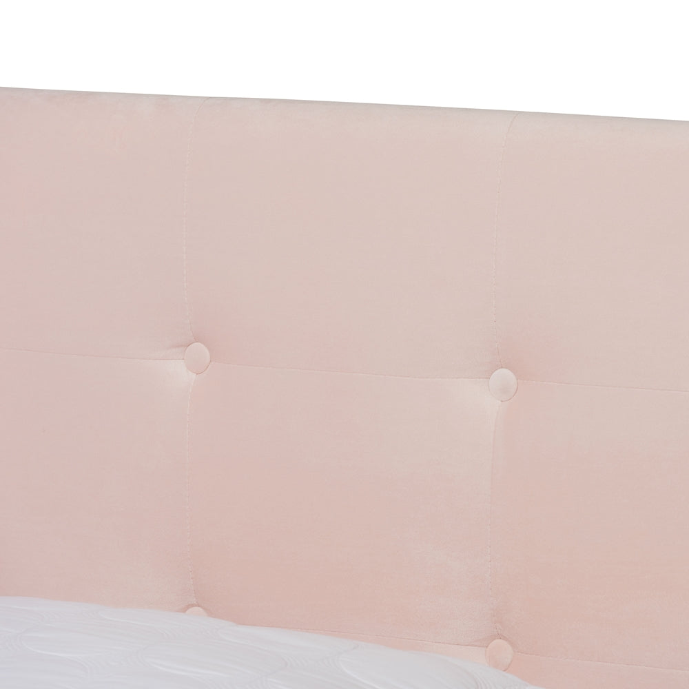 Caprice Glam Light Pink Velvet Fabric Upholstered Queen Size Panel Bed