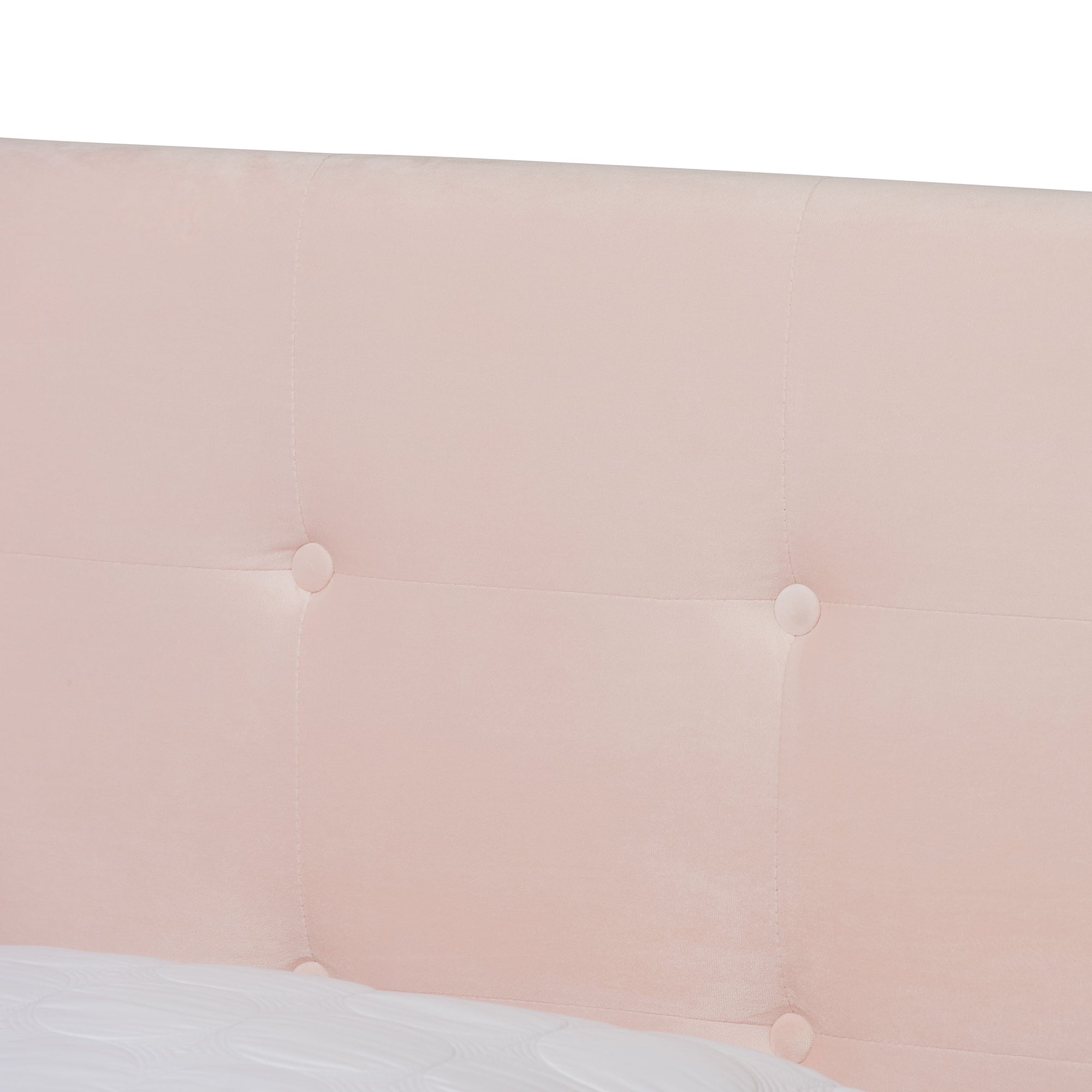 Caprice Light Pink Velvet Fabric Upholstered Queen Size Panel Bed