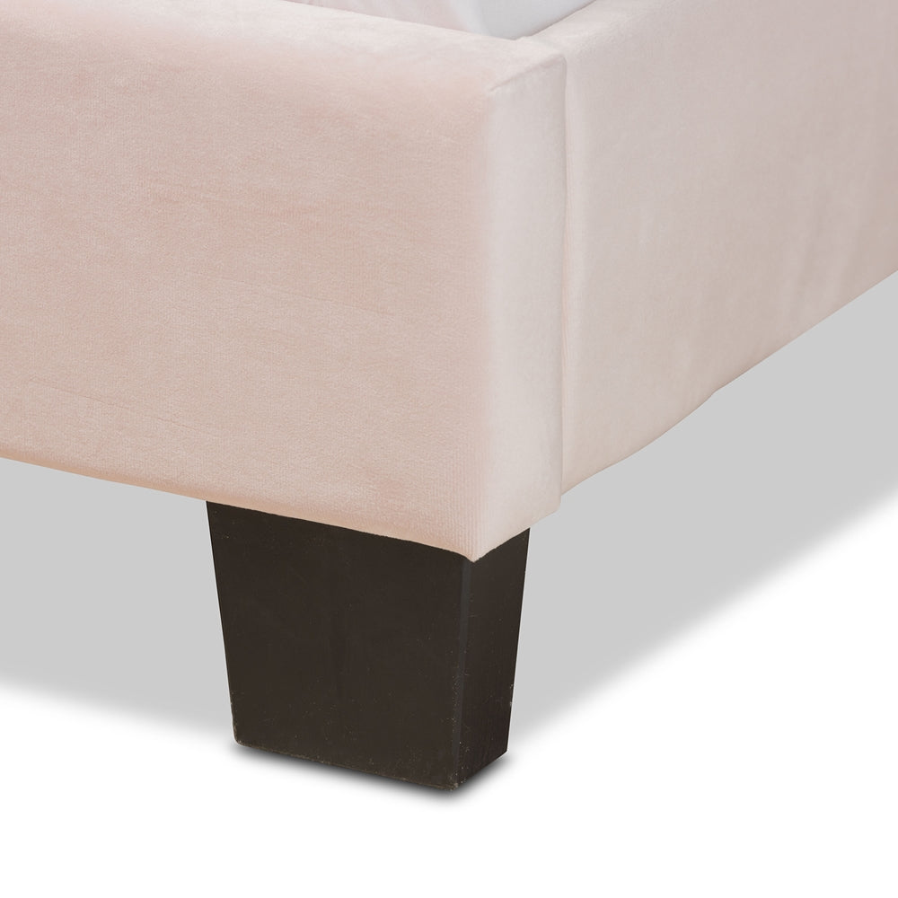 Caprice Glam Light Pink Velvet Fabric Upholstered Queen Size Panel Bed