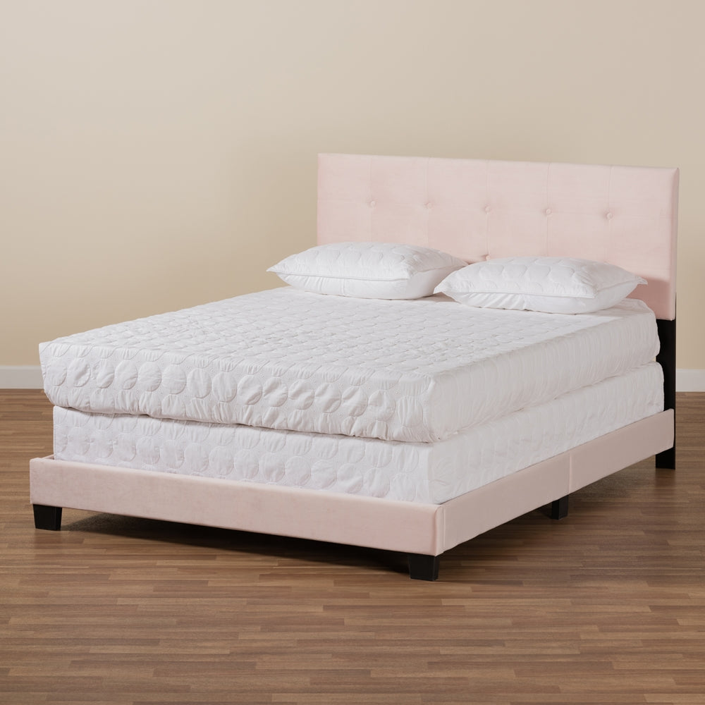 Caprice Glam Light Pink Velvet Fabric Upholstered Queen Size Panel Bed