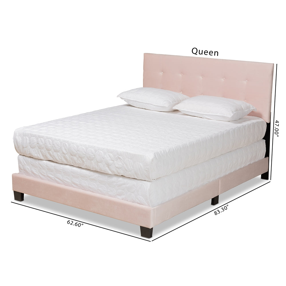 Caprice Glam Light Pink Velvet Fabric Upholstered Queen Size Panel Bed