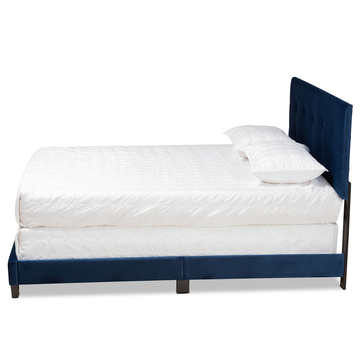 Caprice Modern and Contemporary Glam Navy Blue Velvet Fabric Upholstered Queen Size Panel Bed