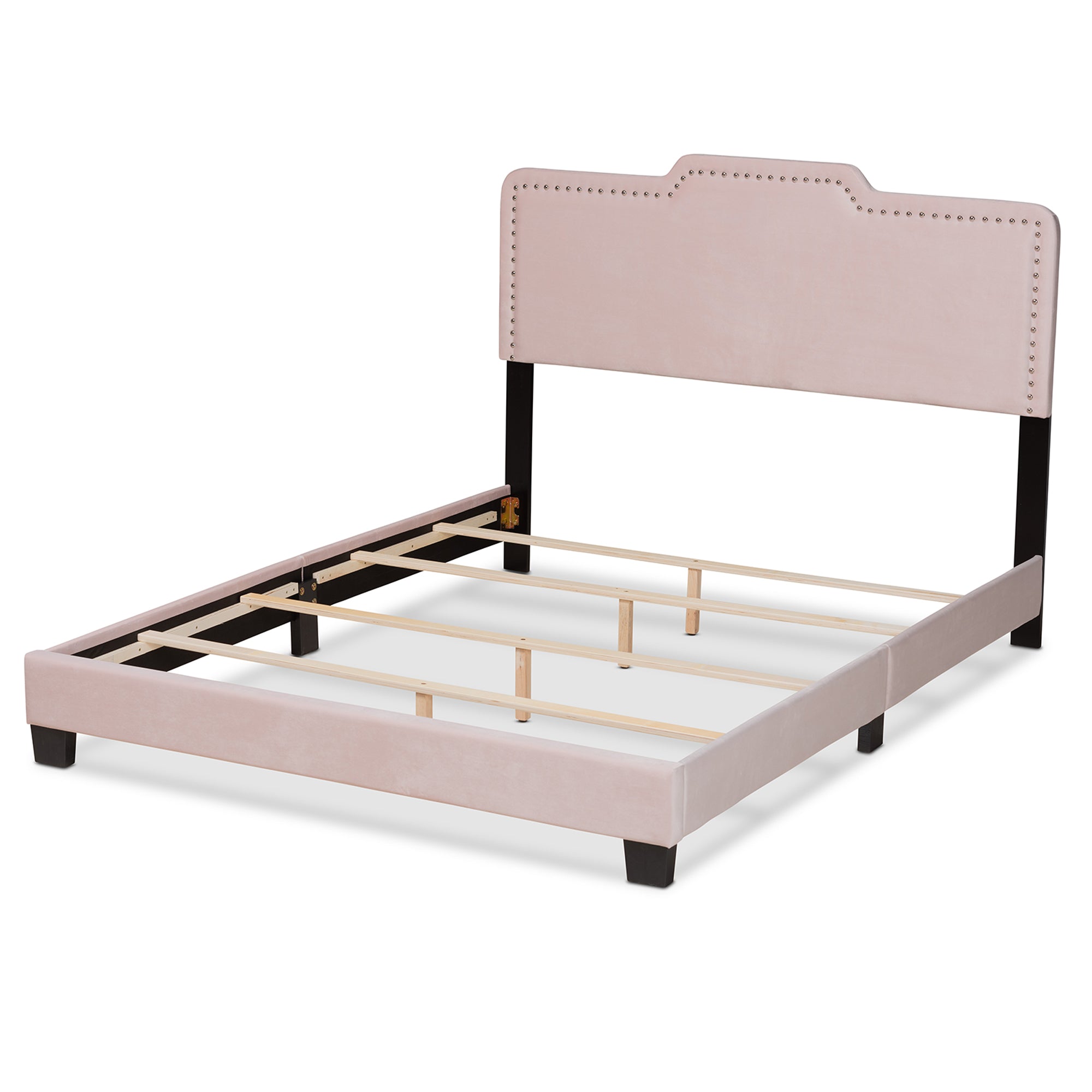 Benjen Light Pink Velvet Fabric Upholstered Full Size Panel Bed